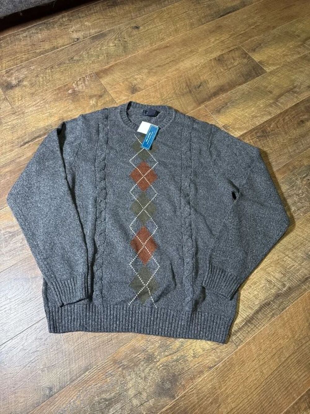 Dockers Argyle Cotton Sweater Size Large Gray Crew Neck